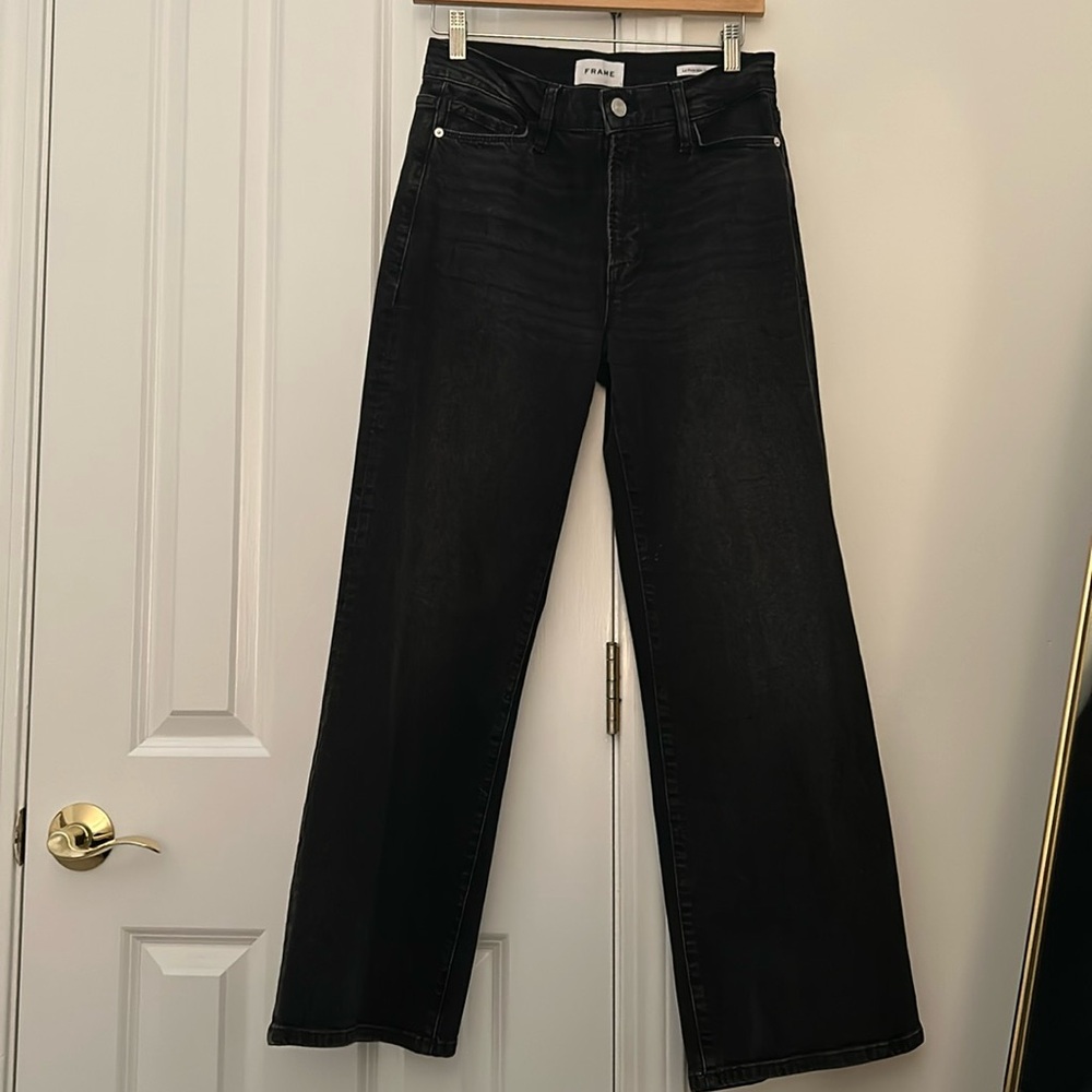 FRAME Petite Le Pixie Slim Palazzo Jeans low-stretch denim in Gray / Black…